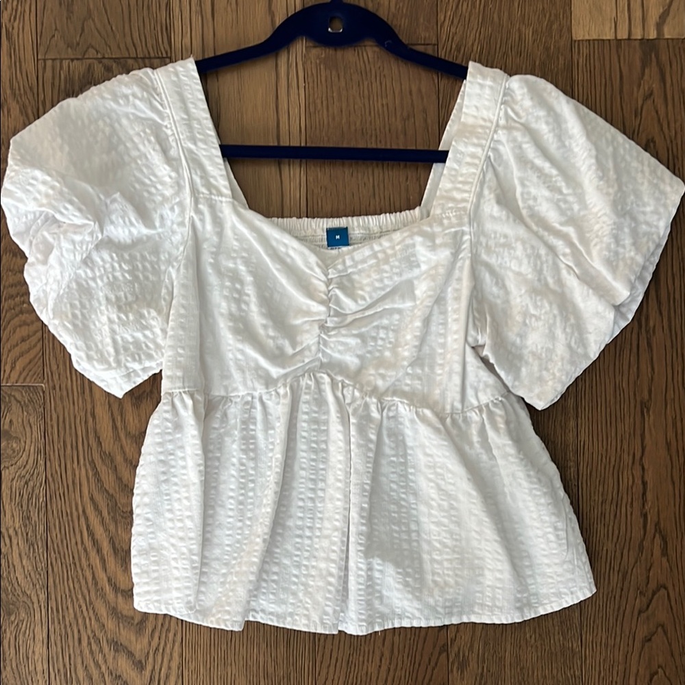 Old Navy White Puff Sleeve Smocked Blouse